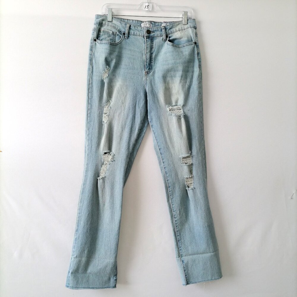 Sofia Vergara Jeans Womens Sky Blue Distressed Veronica Straight Jeans Size 12